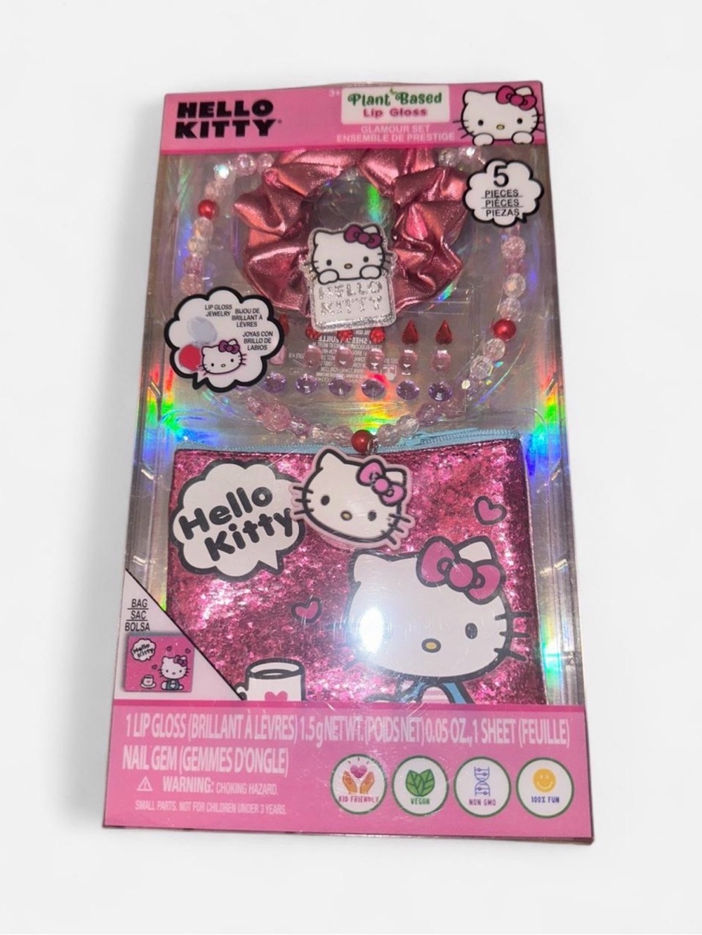 Hello Kitty Pink Glitter Pouch & Accessory Set - 5 pieces